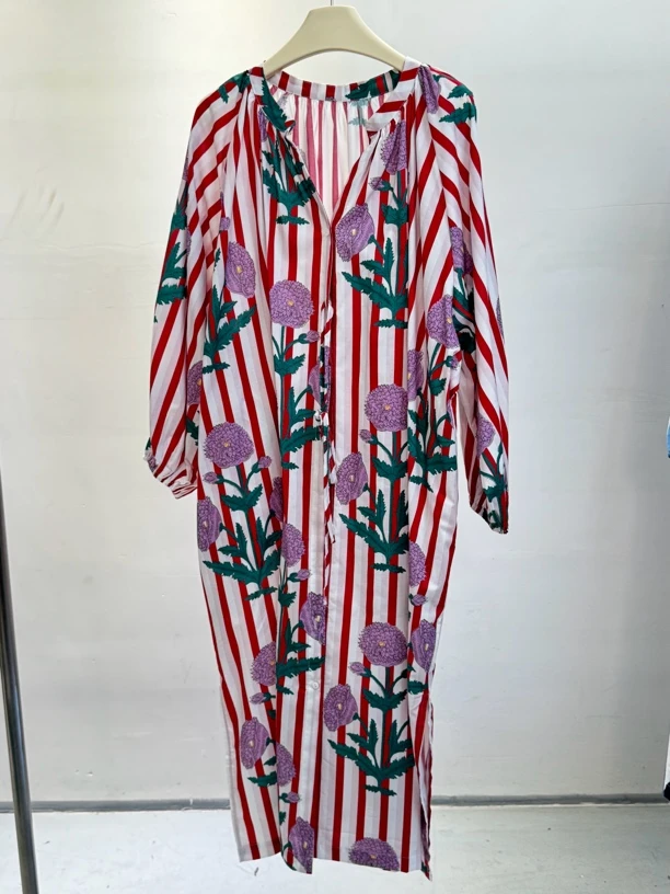 老白家 田园风连衣裙长袖 波西米亚