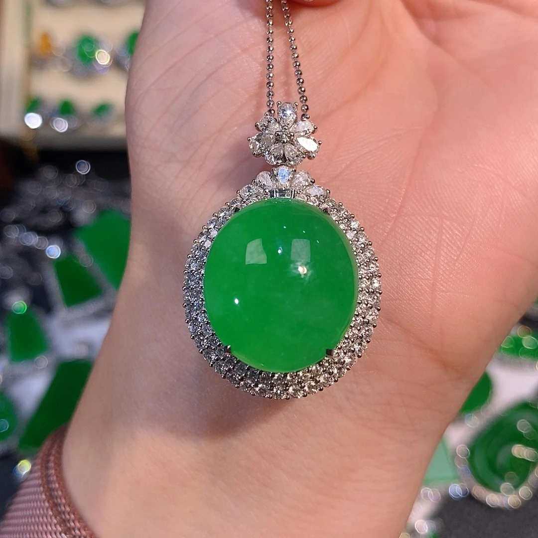 翡翠18K金镶嵌吊坠(不含链)