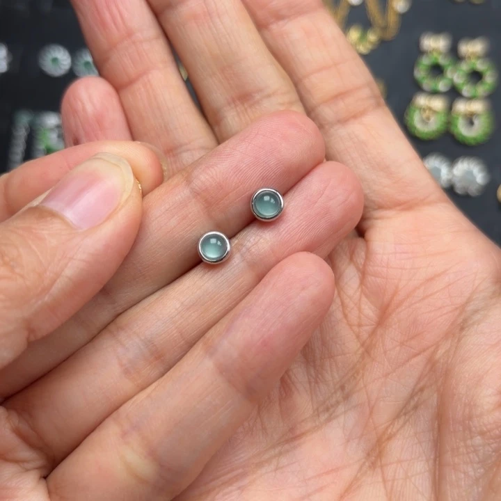 翡翠银S925镶嵌耳饰