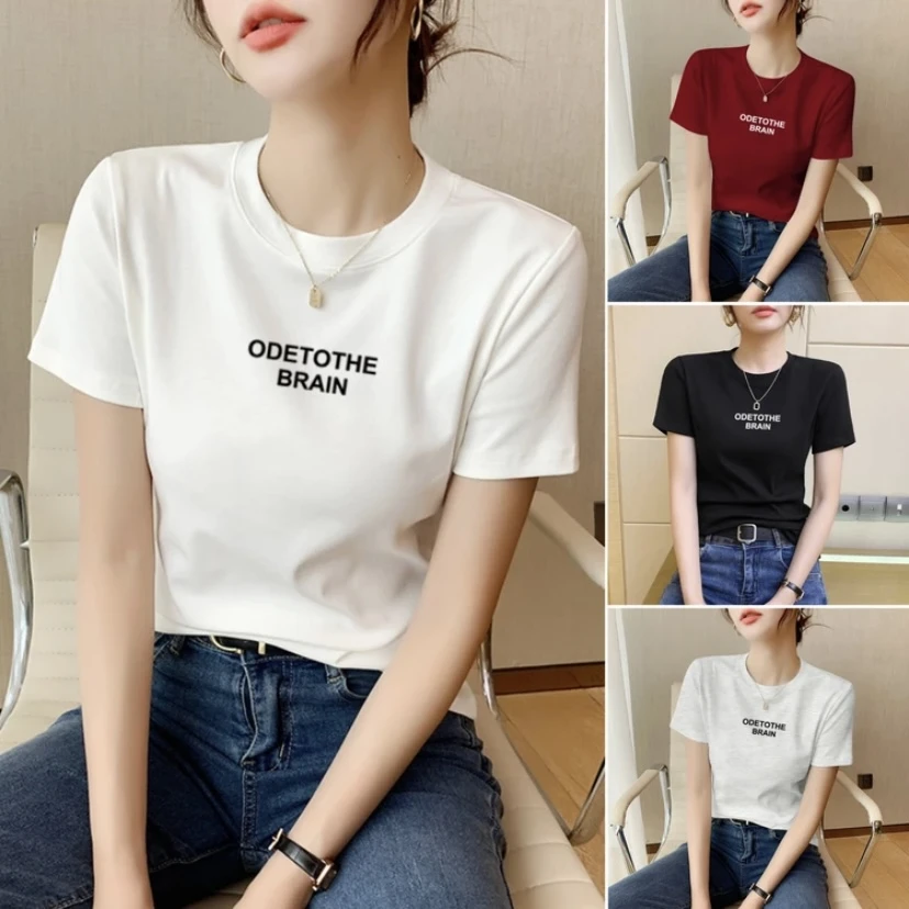 【ODE】2025春夏新款打底短袖T恤女圆领百搭显瘦正肩半袖洋气上衣