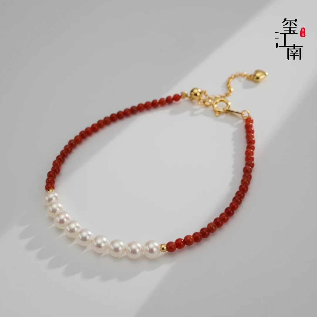 迷你小南红｜淡水珍珠手链S925银新中式手串3～5mm多样发1条 FS0129