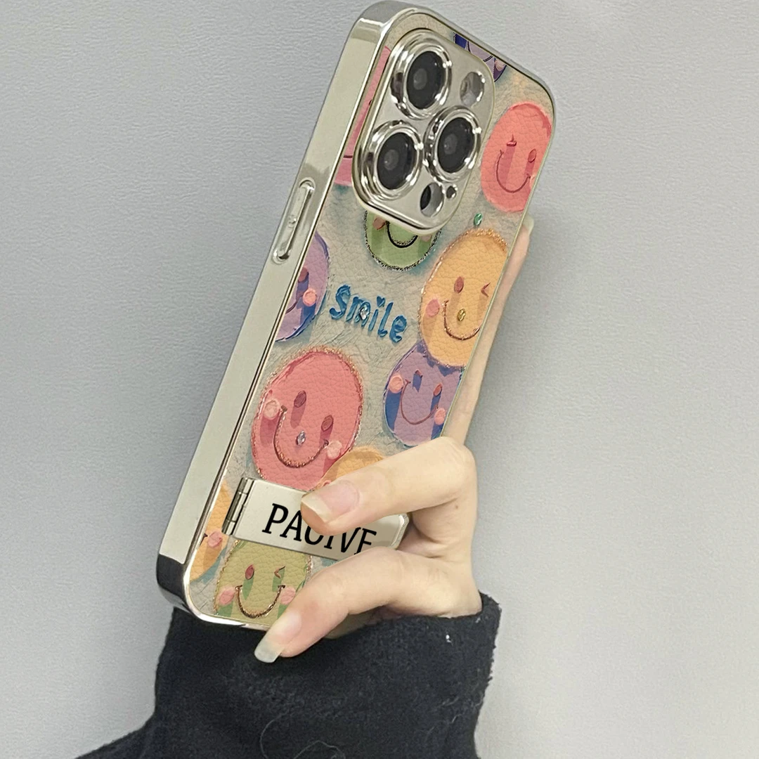 油画笑脸适用苹果16ProMax手机壳iPhone华为OPPO小米vivo贴皮套