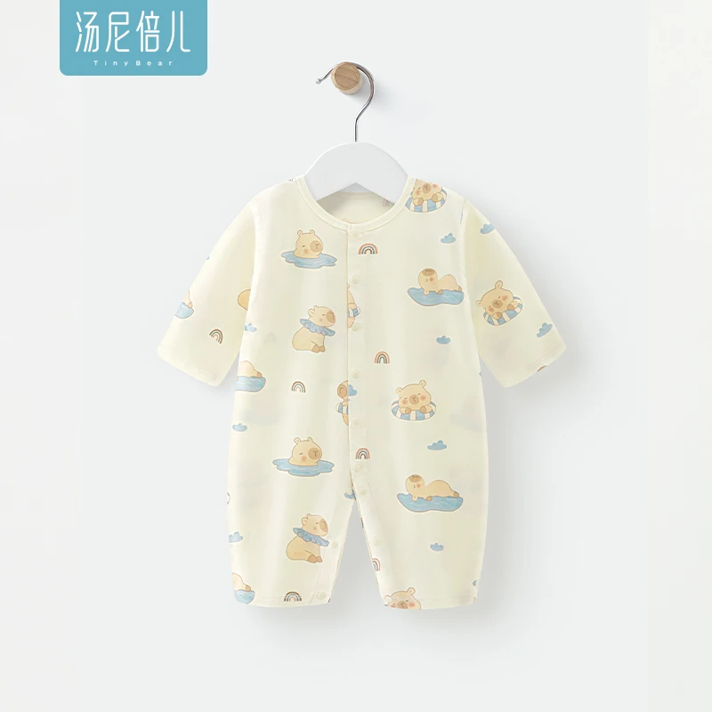 汤尼倍儿婴儿连体衣夏季纯棉薄款长袖空调服新生宝宝衣服外出哈衣