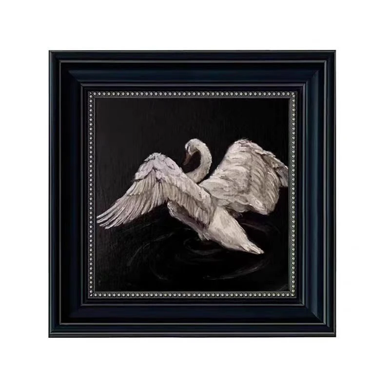 119天鹅复古中古艺术客厅黑白装饰画高级法式古风玄关小众4040