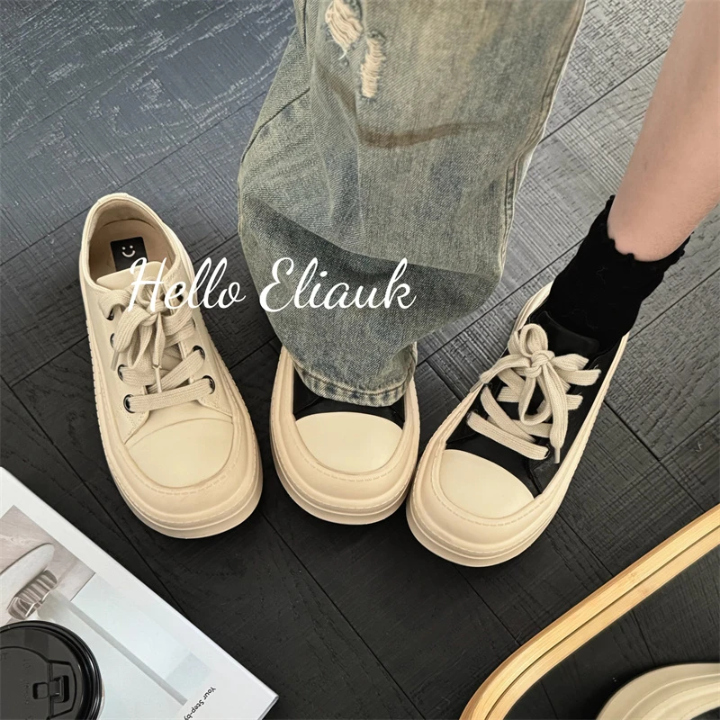 【程淘淘】马赛情书丨厚底休闲大头鞋2025新款增高复古系带小白板鞋