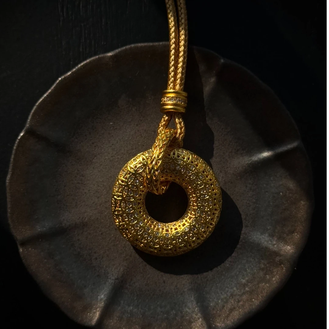 合金项链 【三分之叁】·新中式花丝镂空镶钻平安扣如意绳项链