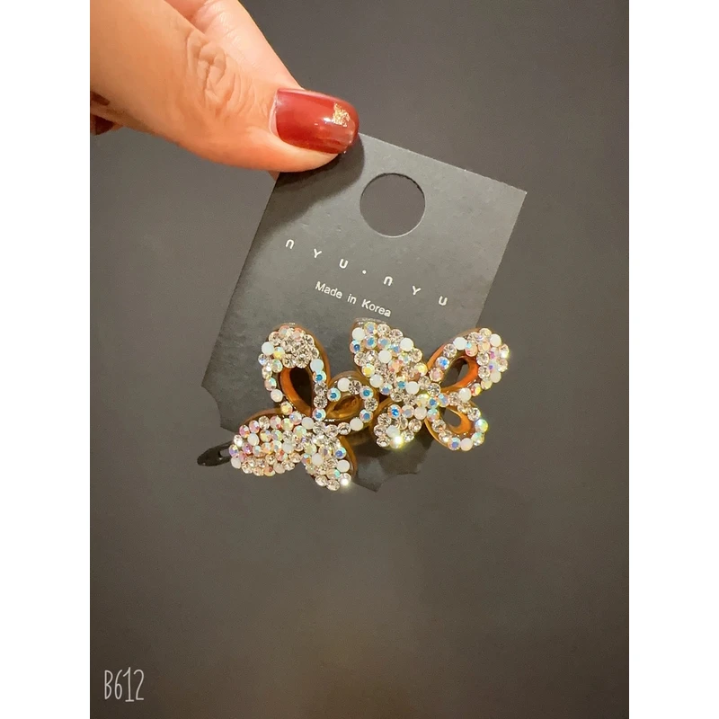 韩国施家水晶钻双蝴蝶青蛙扣韩版扣夹网红款刘海发发夹高档碎发夹