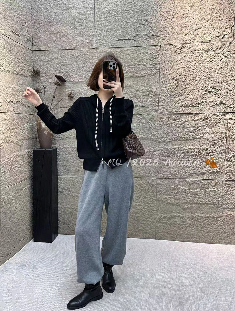 小孟~韩系高品质连帽系带针织开衫6611