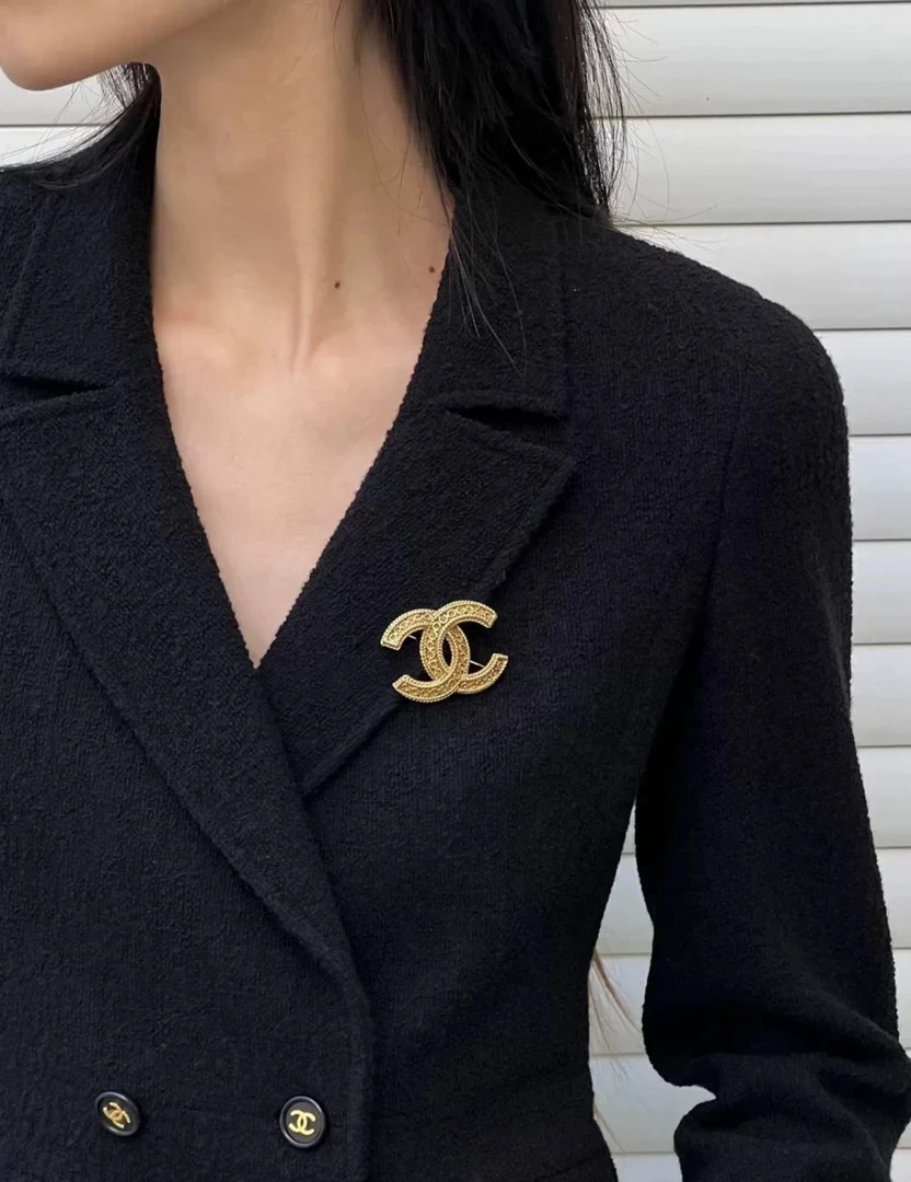 95新 Chanel/香奈儿 Chanel vintage香奈儿中古双c雕花胸针