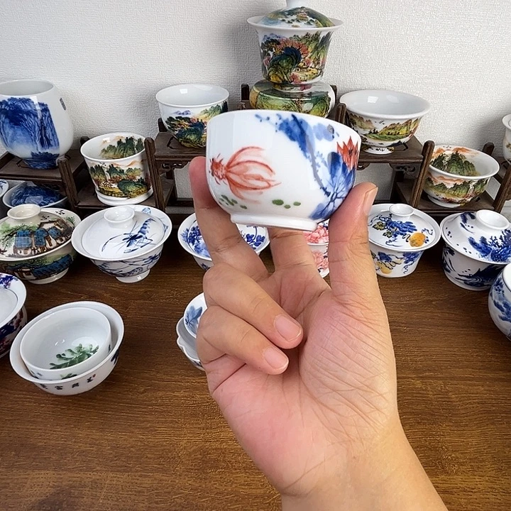 忠意堂釉下彩荷花鱼