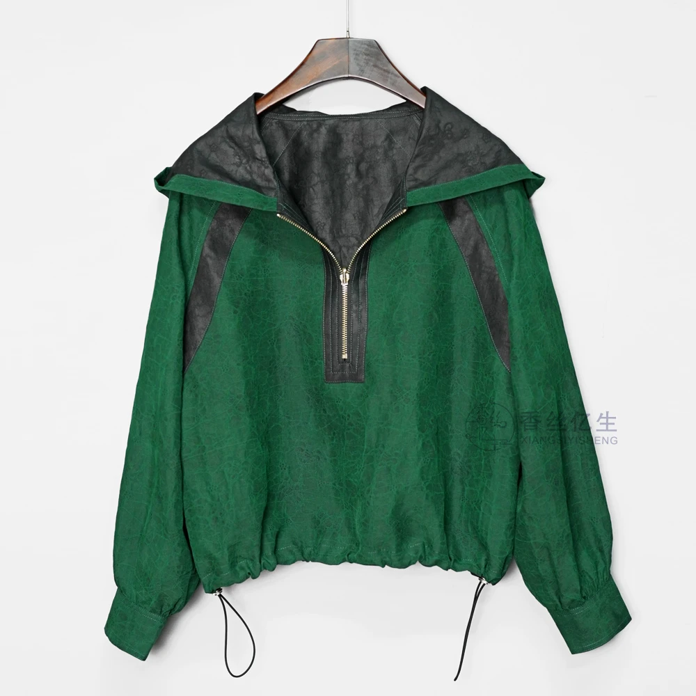 加州之旅!香云纱提花缎龟抗皱百搭女士卫衣秋季百搭连帽衬衫X3194