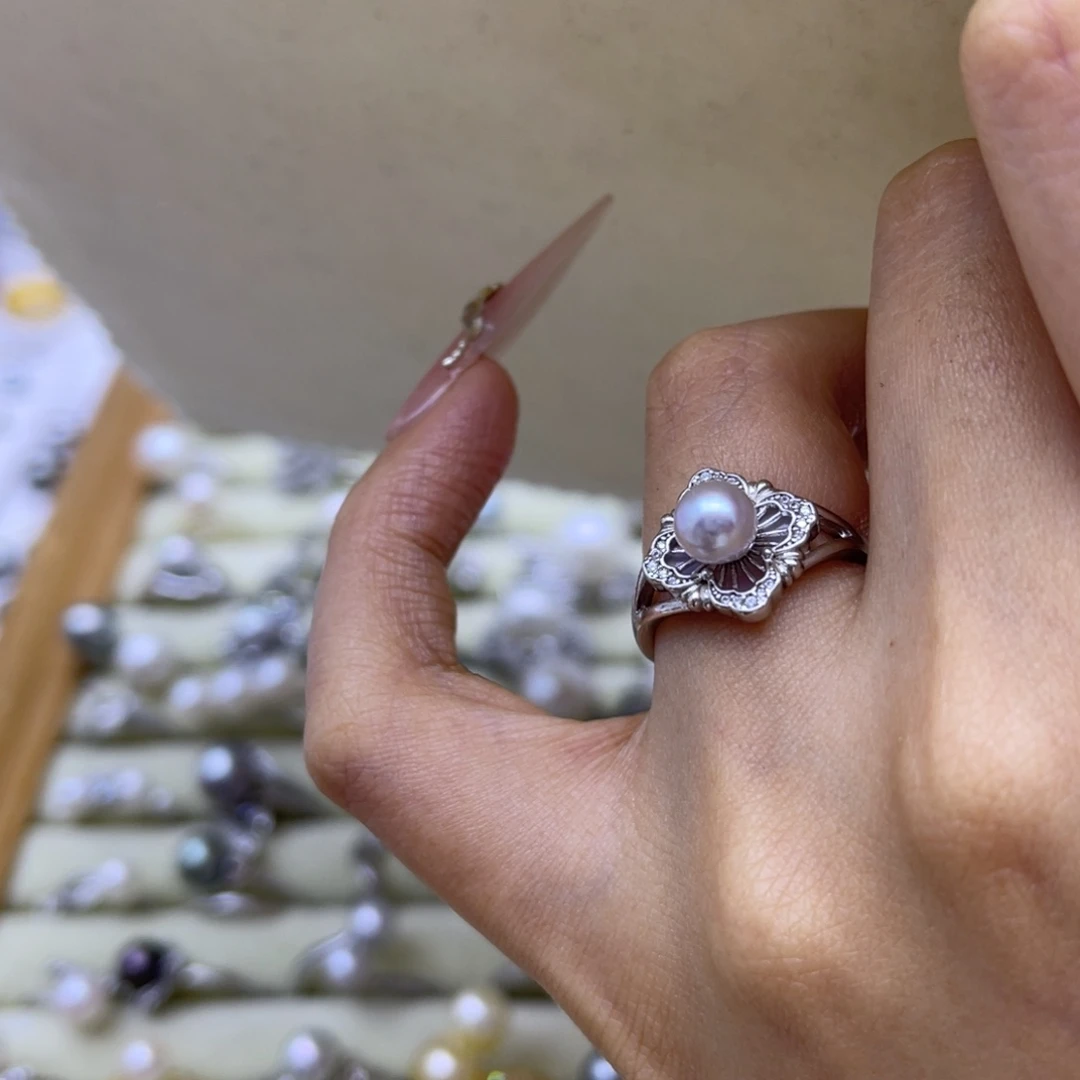 银S925镶嵌戒指海水珍珠
