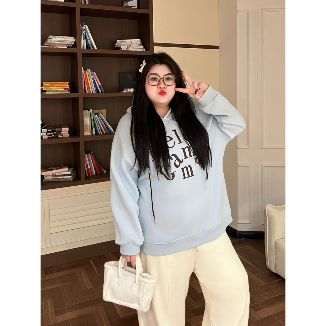 花契“芝士年糕”大码女装秋季百搭200斤胖mm减龄加绒卫衣13959-X