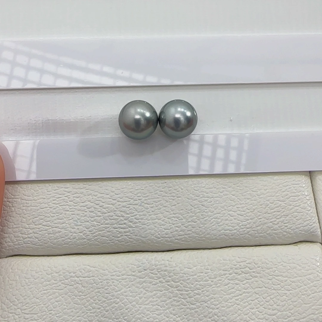 裸珠海水珍珠大溪地珍珠9.8-9.9铂金灰对珠