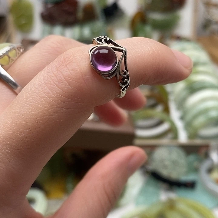 蛇纹石玉戒指银S925镶嵌