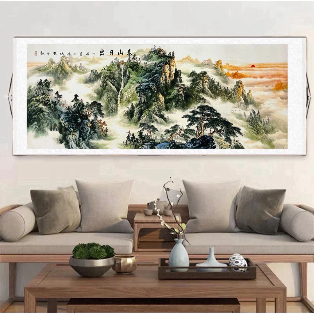 2.8米✖️96泰山日出山水卷轴挂画