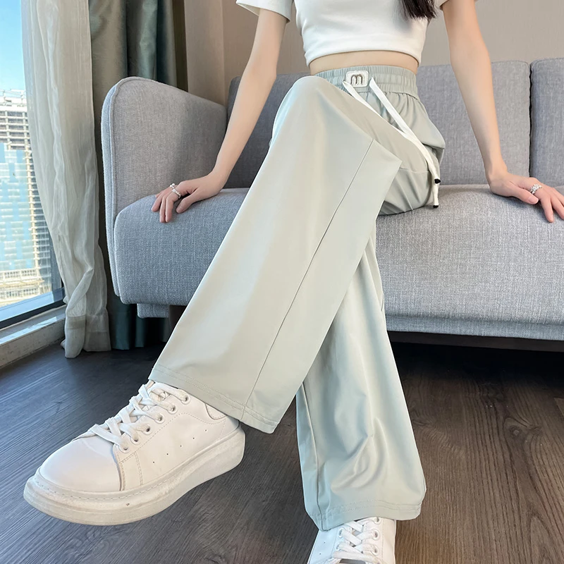 速干裤子女夏季薄款2025新款高腰窄版直筒休闲凉凉防晒冰丝阔腿裤