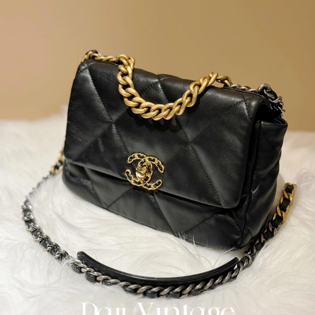 大吉中古/Chanel香奈儿黑金19bag小号手提斜挎包
