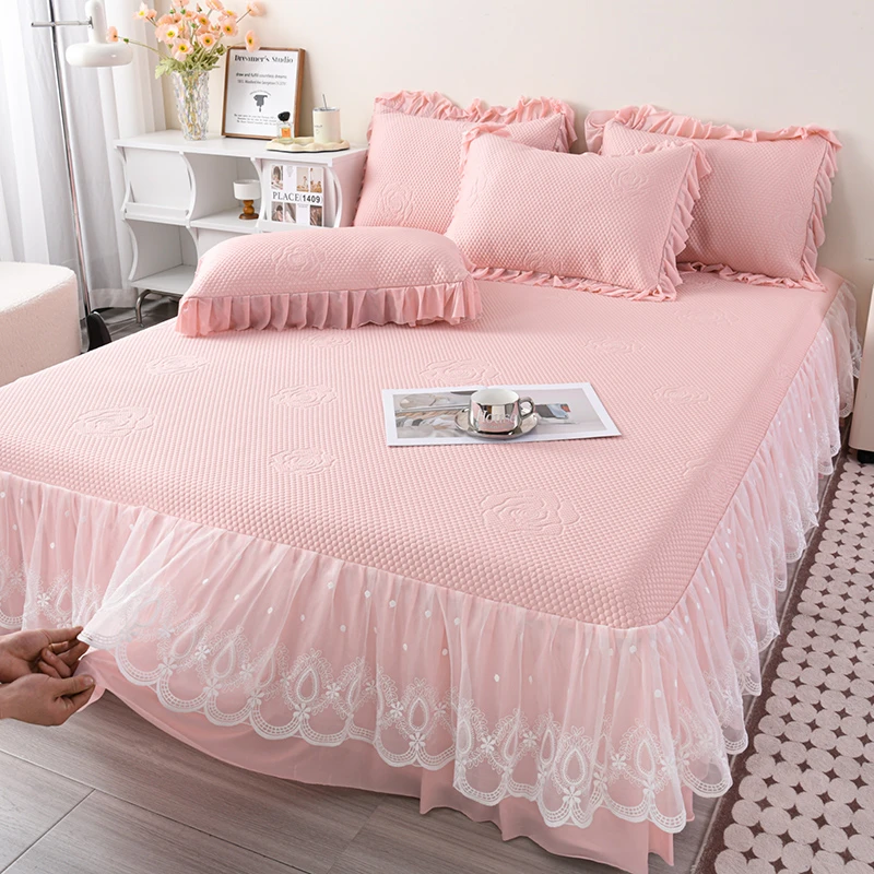 【山茶花】2025新款A类全凉感PE高分子乙纶软凉席床裙三件套可机洗