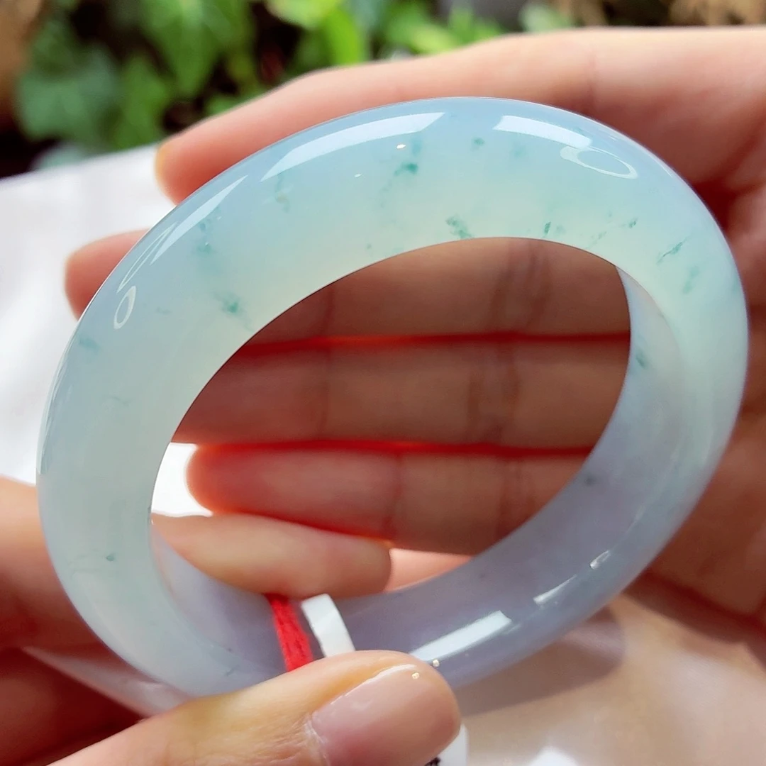 翡翠未镶嵌手镯冰胶飘蓝花7