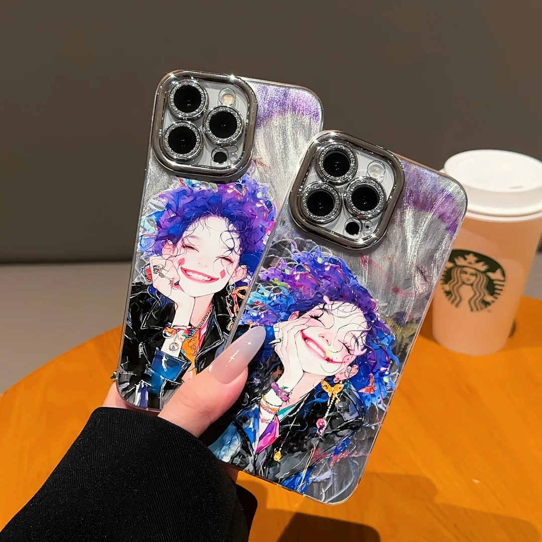 小丑镜头膜镜面支架适用苹果16手机壳vivo华为oppo羽纱无边框女款