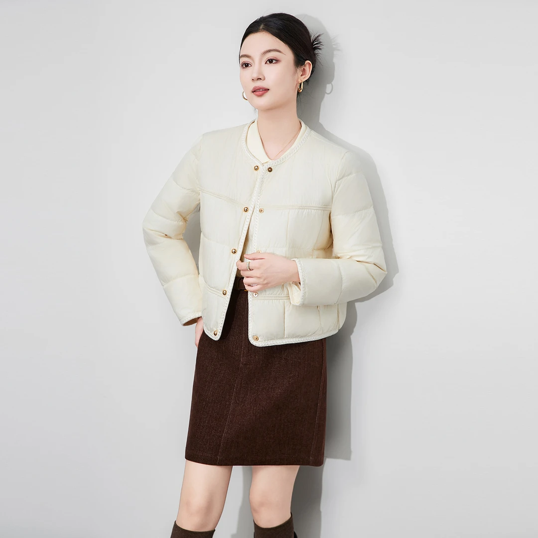 轻奢重工小香风90白鸭绒轻薄保暖防风短款羽绒服外套冬季2514201