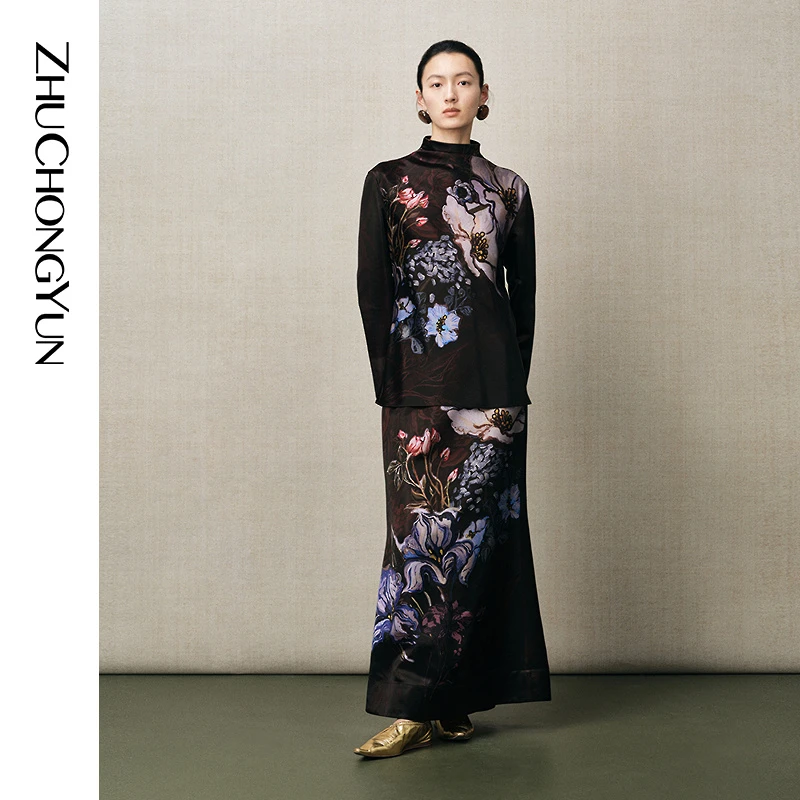 【花语霜色】ZHUCHONGYUN2025冬新款立领霜花上衣印花工艺