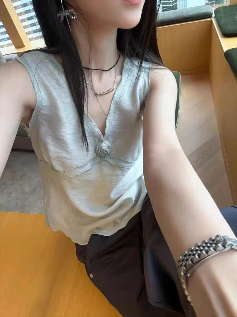 2857新款花朵v领无袖背心珊珊专属