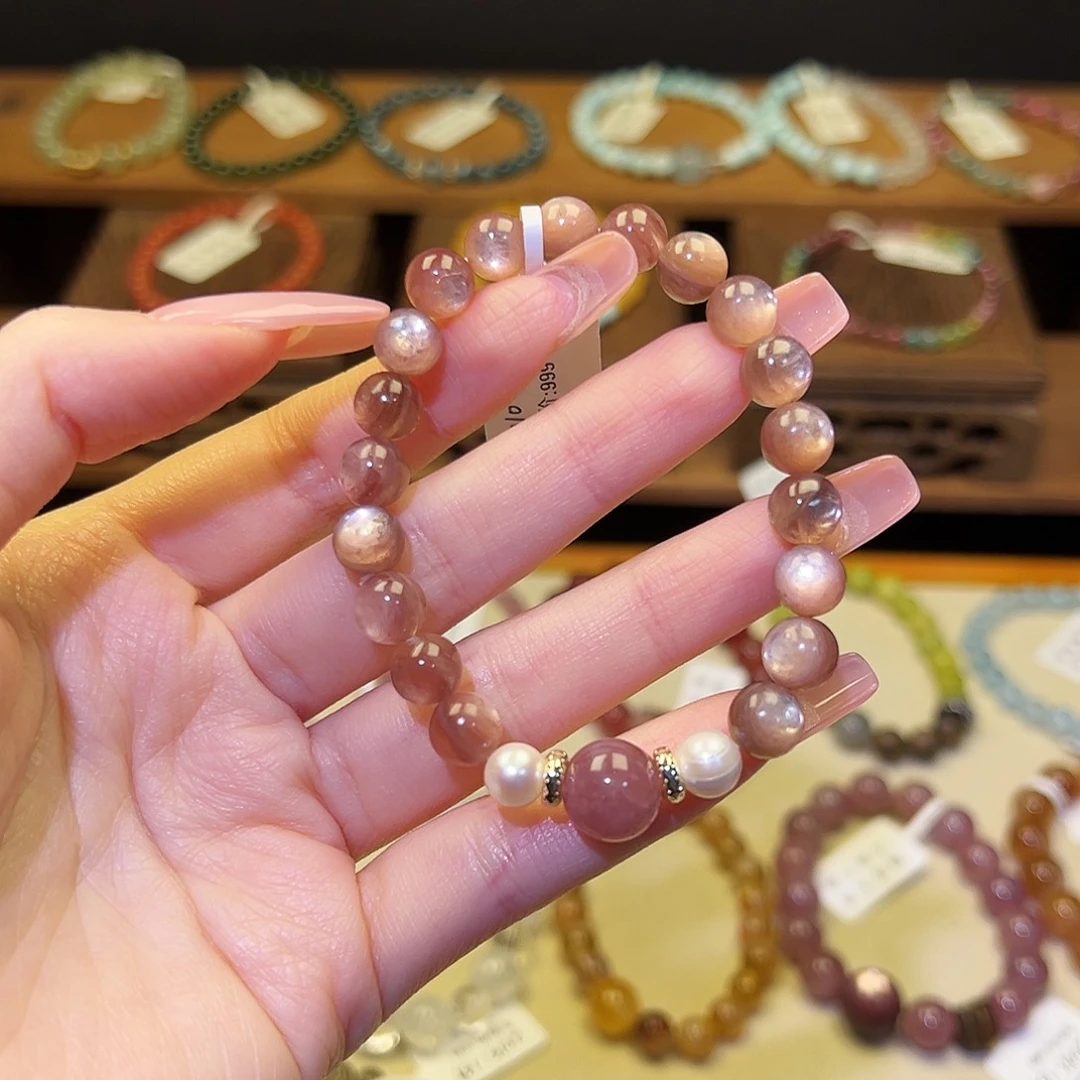 手串水晶银S925镀金镶嵌粉云母2010