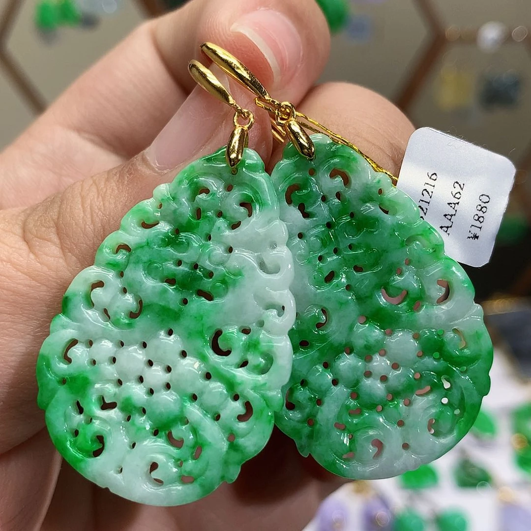 银S925镶嵌翡翠耳饰天然翡翠耳饰