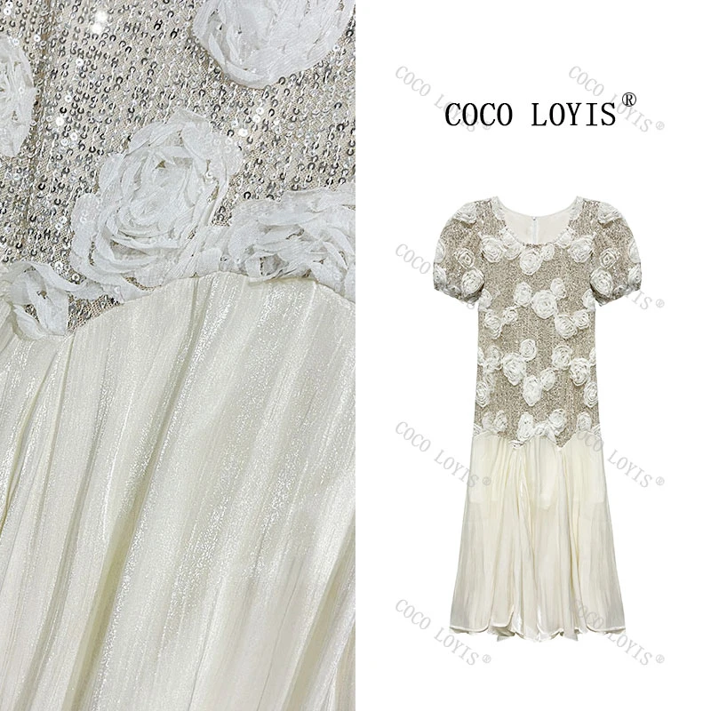 连衣裙礼服气质夏季法式泡泡袖设计师优雅蕾丝显瘦25040905