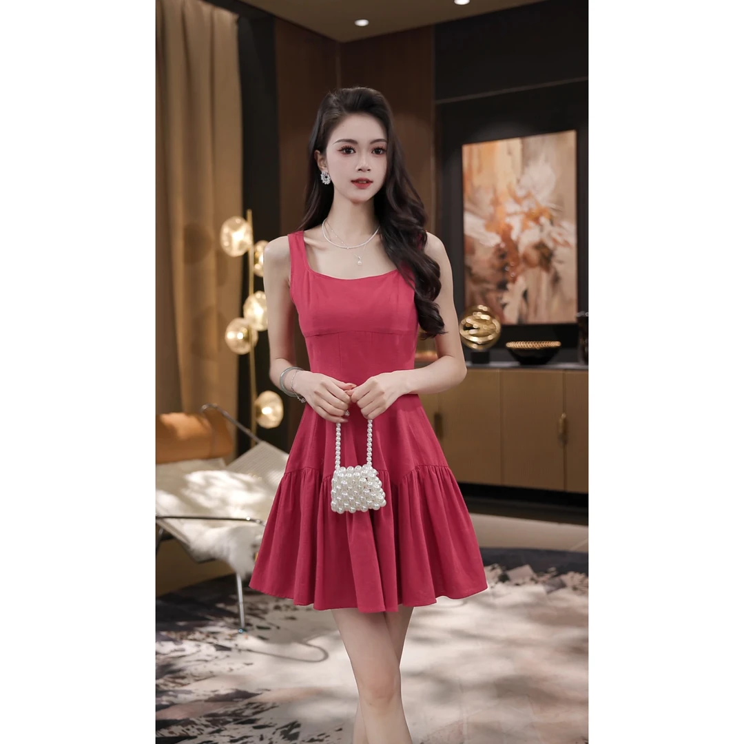 薇宝儿佳佳-【浪漫延续】夏季新款纯色收腰时尚法式中长款连衣裙女