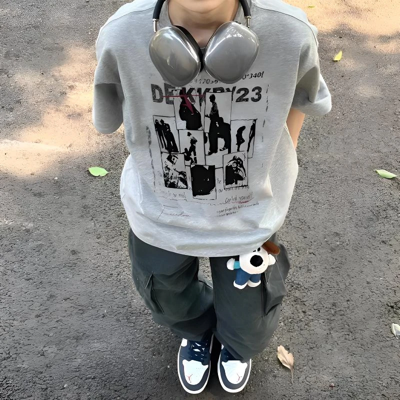 美式复古设计感字母印花短袖男夏季潮牌宽松休闲重磅纯棉t恤上衣