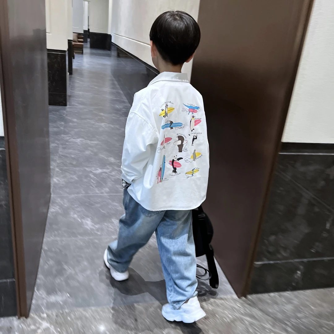 男童春秋卡通衬衫2025新款中童韩版休闲洋气长袖衬衣初秋童装潮