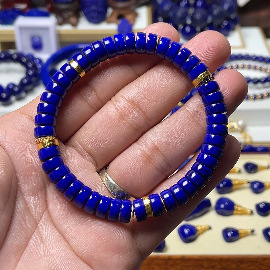 青金石银S925镀金镶嵌精品药片8mm手串