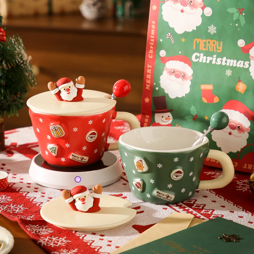 精东家圣诞礼物马克杯带盖家用陶瓷早餐杯情侣喝水咖啡杯生日礼物