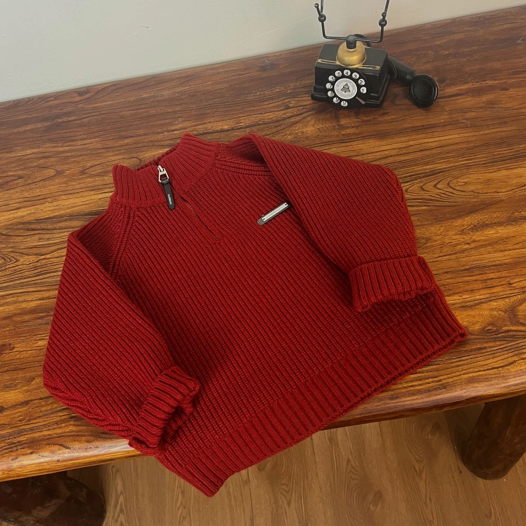 年款儿童高品质厚款毛衣韩版宽松红色休闲保暖毛衣男童女童毛衣外