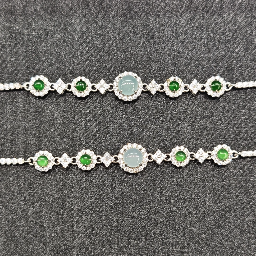 【大美手镯】翡翠手链s925银镶-576177-多样性发一