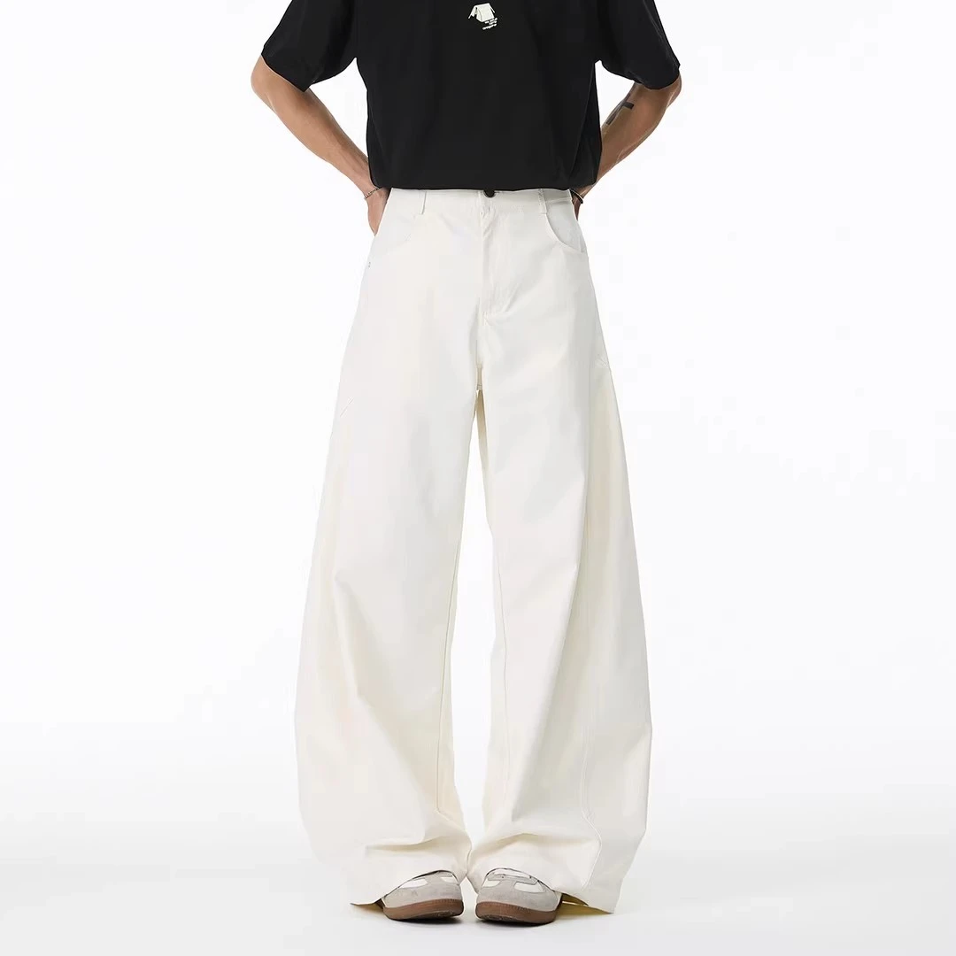 chements夏季新款潮流解构弯刀裤男女韩版宽松白裤子直筒休闲长裤