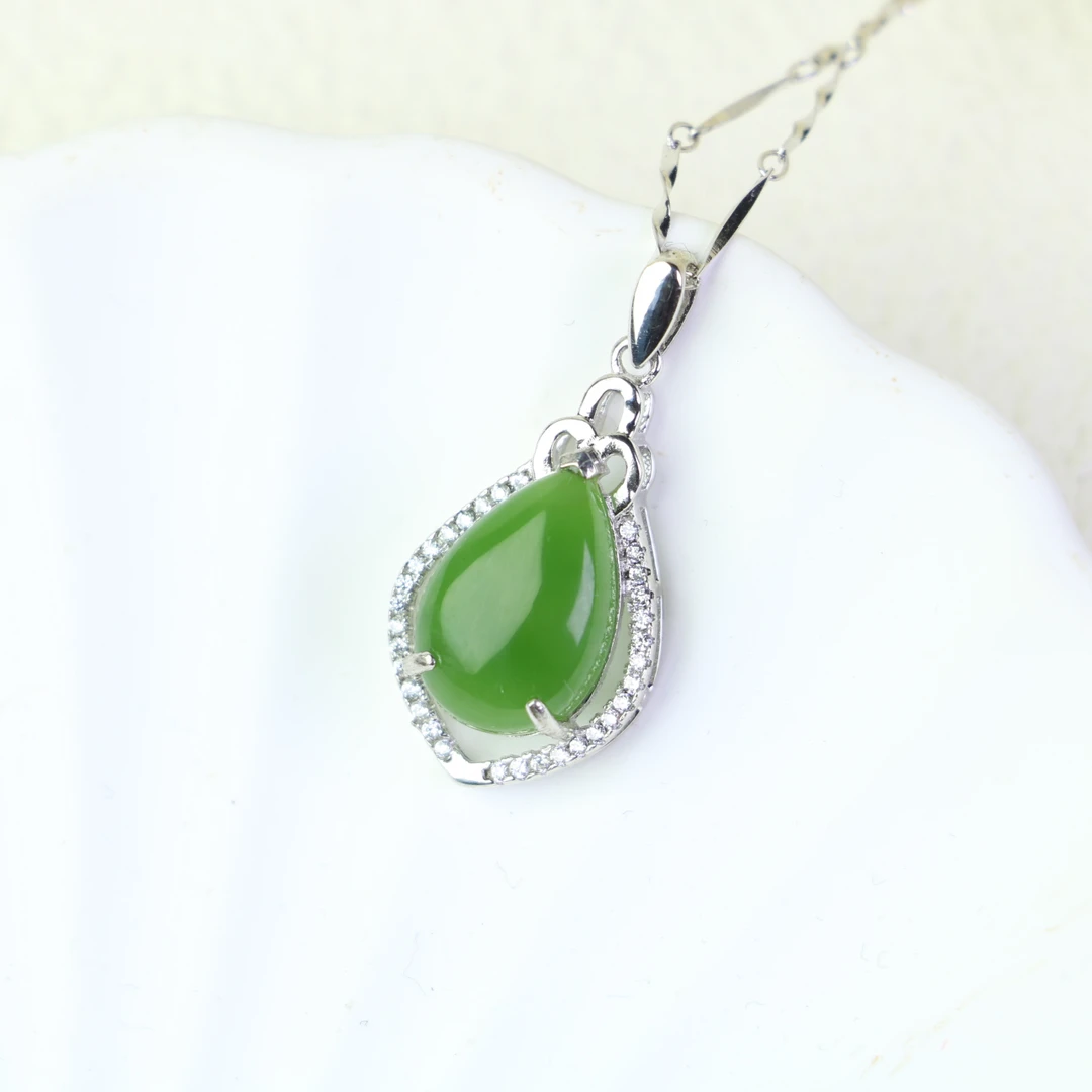 【嘉琪珠宝】和田玉碧玉百搭S925银镶吊坠 多样性发其一