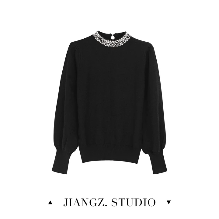 panii冬季新款手工钉珠羊腿袖气质毛衣23Z0129