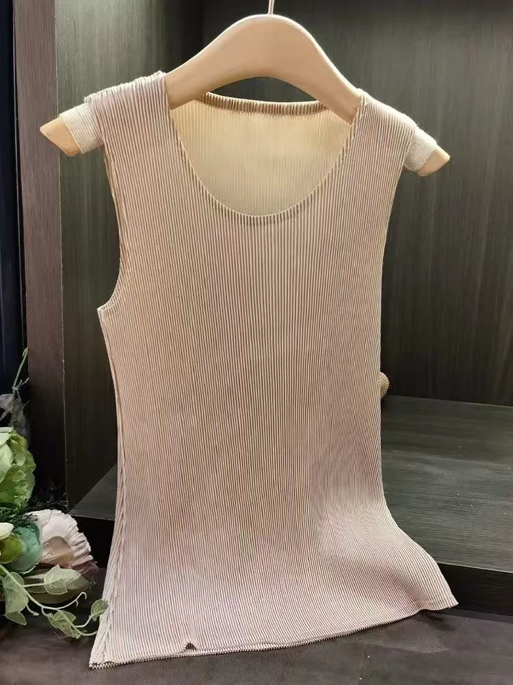 百搭时尚显瘦气质褶皱薄款女士宽松洋气女背心打底无痕无袖内穿