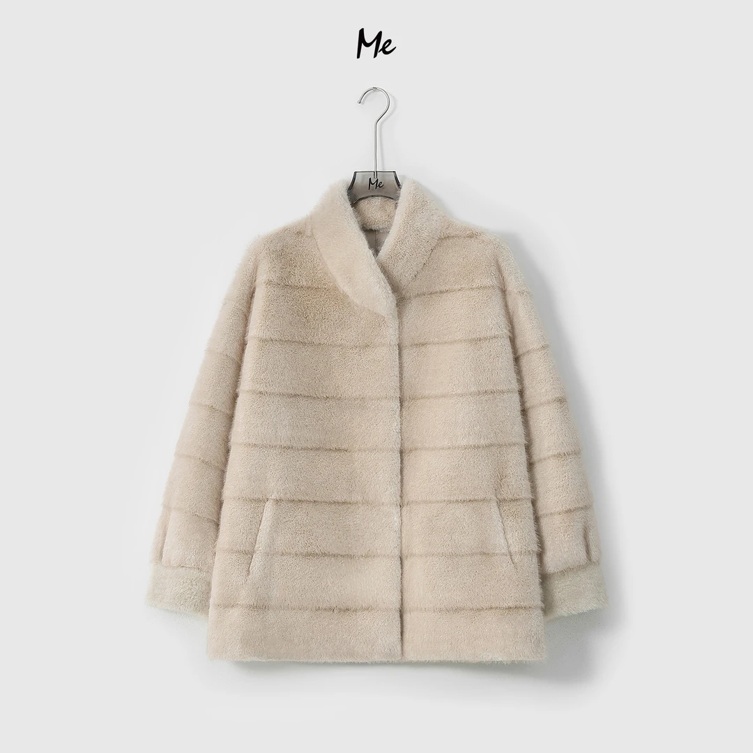 ME【联邦千金】丰盈毛感高领御寒保暖时尚渐变色毛毛外套MESA5654