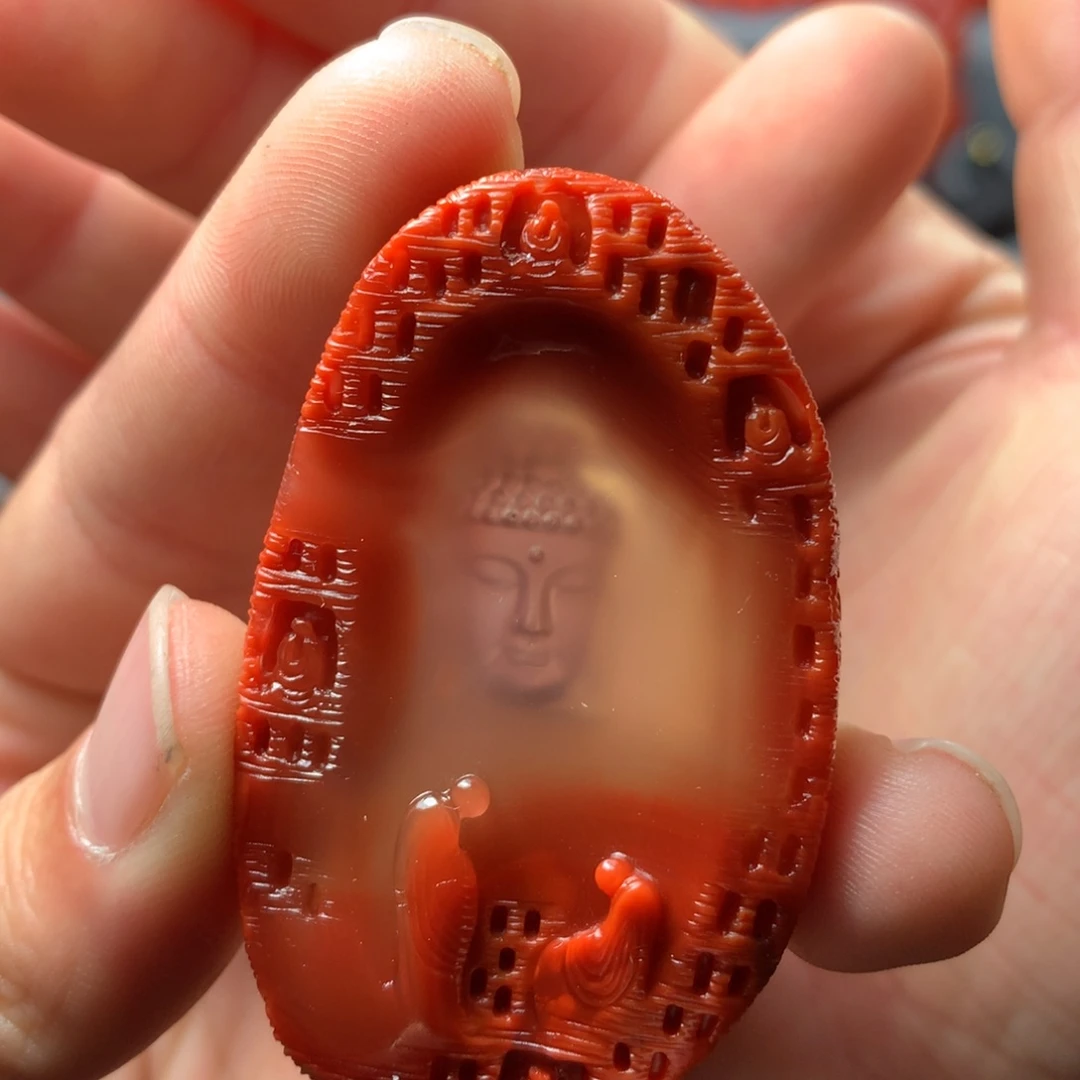 智***生南红玛瑙未镶嵌1意境佛窟牌