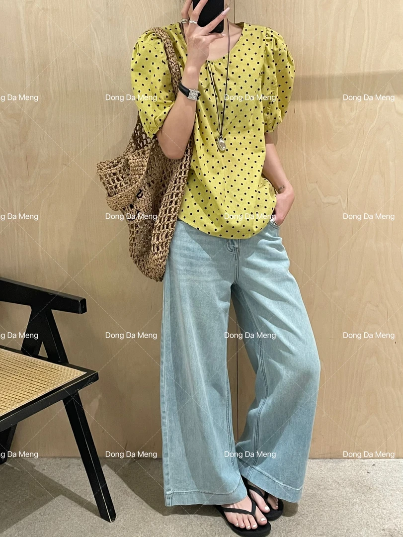 967新款圆领波点短袖设计感洋气宽松休闲小个子上衣