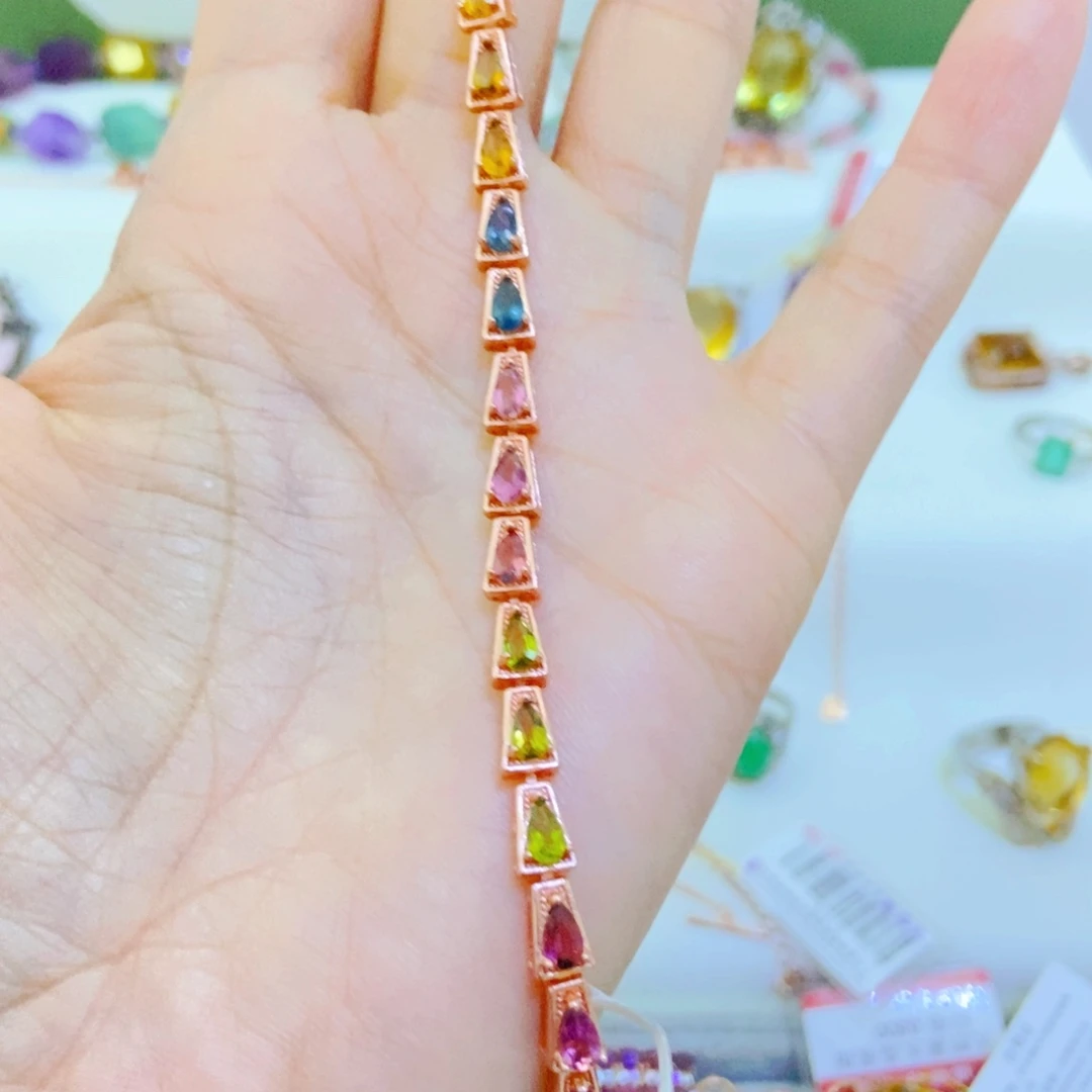 银S925镶嵌手链碧玺