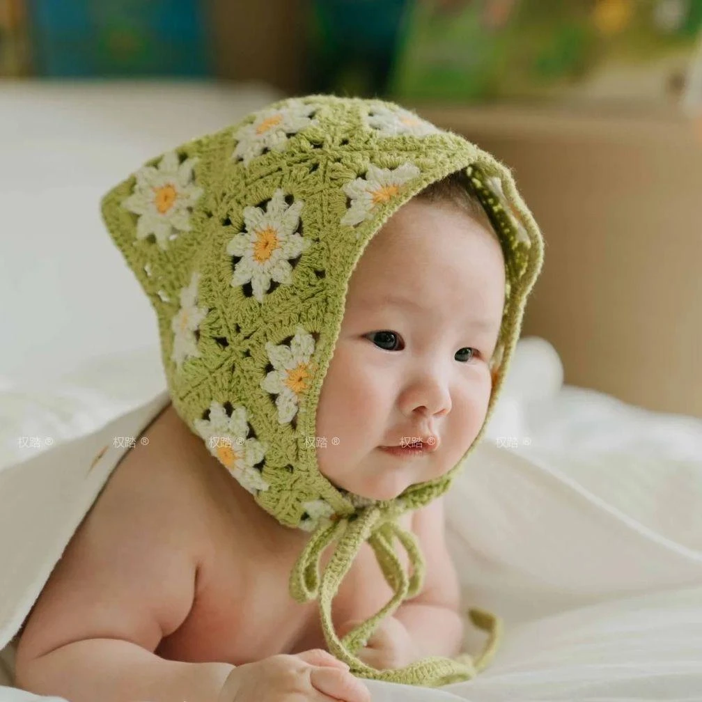 婴儿头巾拍照针织三角巾儿童新生儿宝宝满月周岁百天影楼拍摄道具