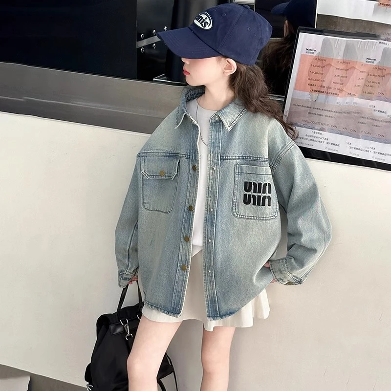 女童外套春装2025新款儿童洋气时髦牛仔衬衫女大童春秋款夹克上衣