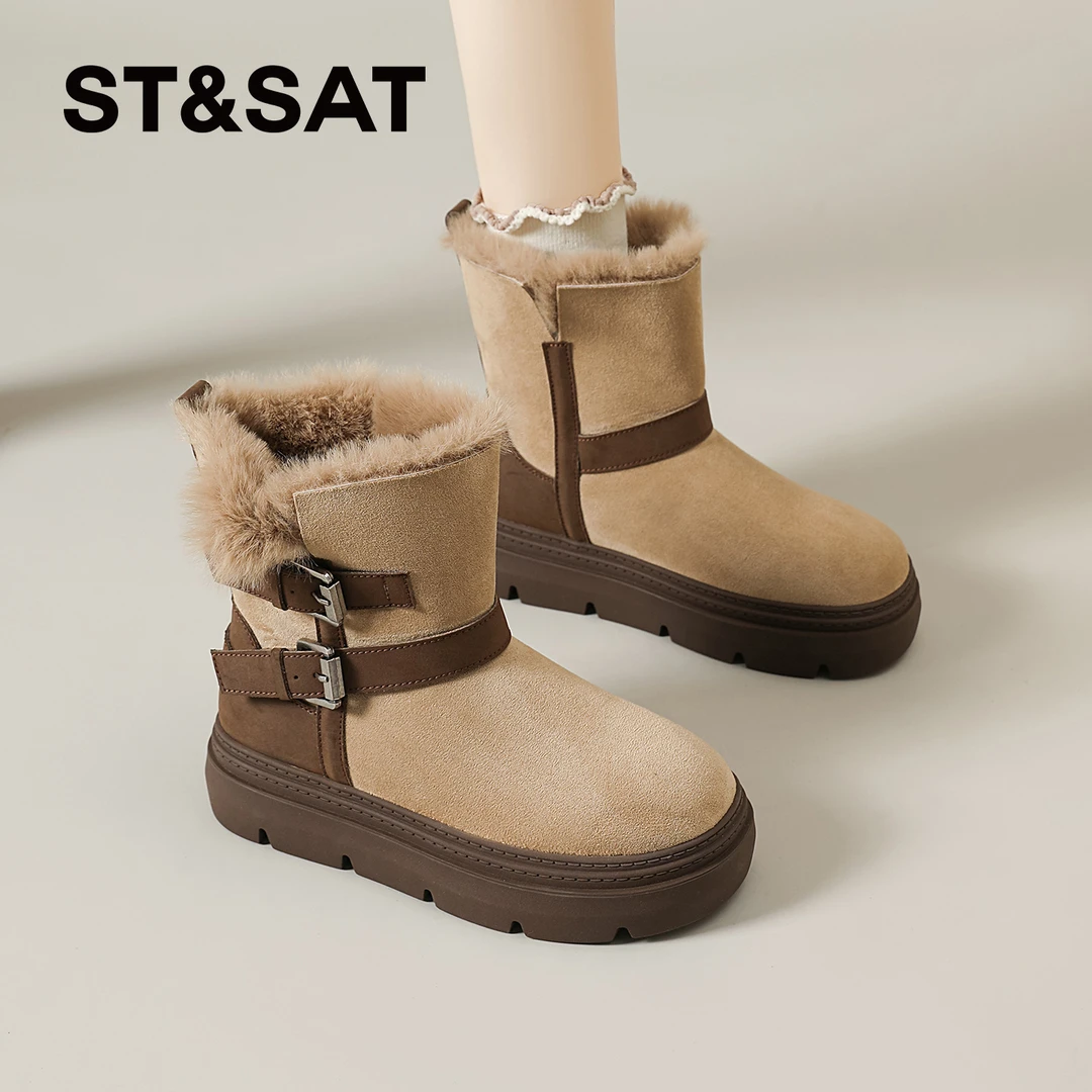 星期六雪地靴女2025冬季新款女款爆款短筒靴厚底加绒加厚保暖棉鞋
