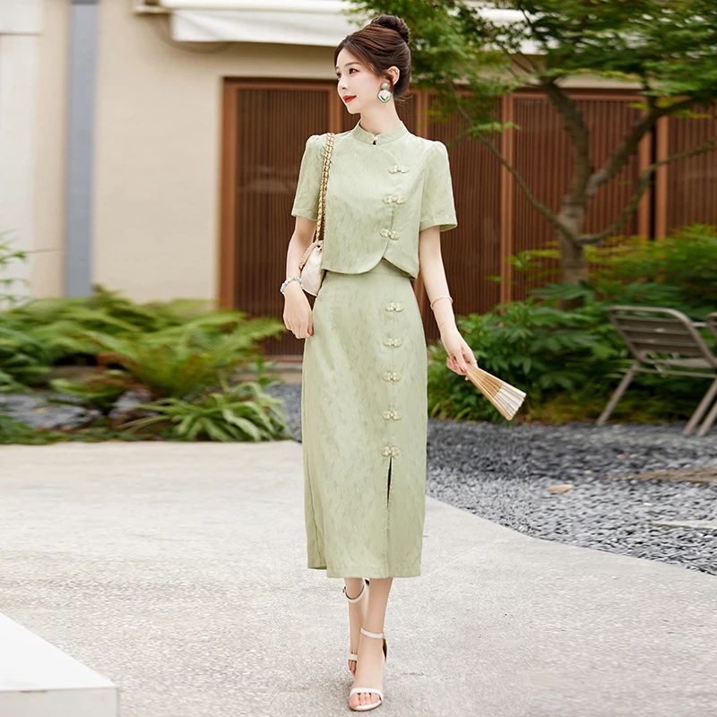 新中式国风连衣裙女2025夏小个子改良旗袍年轻款气质显身材两件套